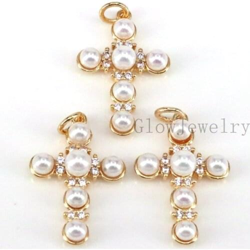 10Pcs ,Pearl Cross Charms For Jewelry Making, Gold Plated Pendant, Fashion Jewelry, Earrings Necklace Making Supplies