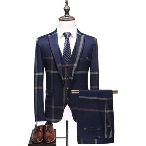 Casual 3 Piece Men Suits 2020 Fashion Plaid Striped Mens Suits with Pants Multi Styles