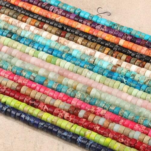 4x2mm Natural Stone Sea Sediment Turquoises Imperial Jaspers Snakeskin Flat Cylinder Spacer Bead For Jewelry Making DIY Findings