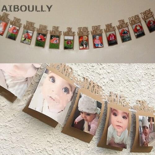 DIY Monthly Paper 1-12Months 1st Birthday Photo Frame Shower Bunting Banner Party Supply With Rope Party Decoratio