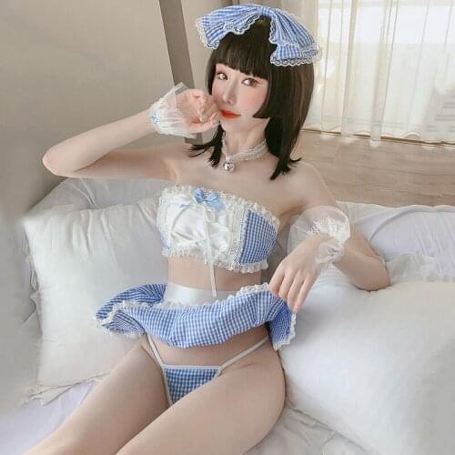 Sexy mousse pajamas set woman Underwear Sexy lingerie uniform temptation lace cosplay sexy tube top Japanese maid suit sloth