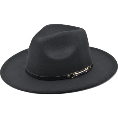 Womens Top Hat Man Fedora Homme Felt Wide Brim Jazz Hat Wool Cap Femme Party Flat Eaves Wedding Church Hat Cowboy Winter Autumn