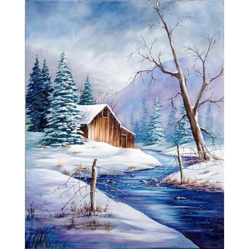 Snow Landscape in Winter Diamond Painting Cross Stitch Full Round New DIY Home Decorative House Scenic River Mosaic Embroidery