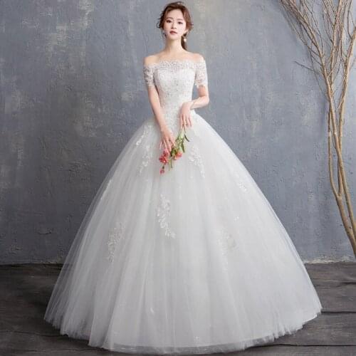 Wedding Dress Boat Neck New Bride Married Princess Wedding Dresses Ball Gown Lace Up Dresses