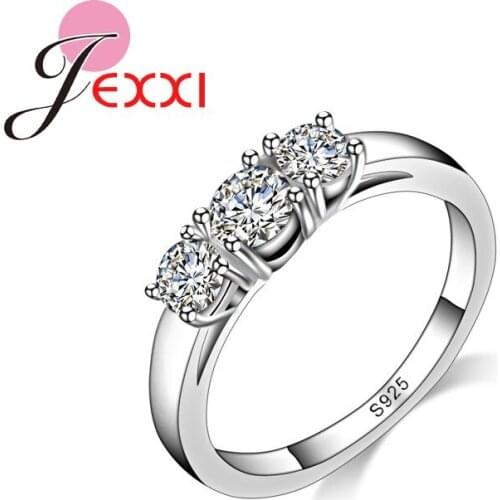 Wedding Jewelry Stamped Silver Rings For Women Luxury Three Crystal Rhinestone Engagement Finger Rings Free Shipping