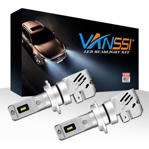 VANSSI H7 LED Headlight Bulbs 12000LM Per Set 6500K Xenon White Mini Size H7 Wireless Headlight Bulb, Pack of 2