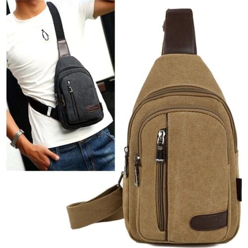 New Men Vintage Canvas Chest Bag Male Crossbody Bag Travel Shoulder Sling Chest Pack Bag