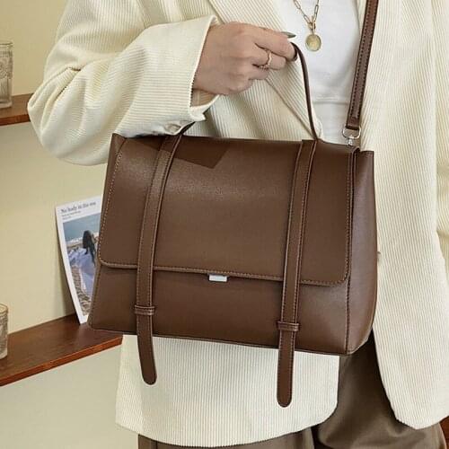 Vintage Female Tote Bag 2021 New High Quality Pu Leather Shoulder Boston Bags Women Large Capacity Solid Color Messenger Handbag