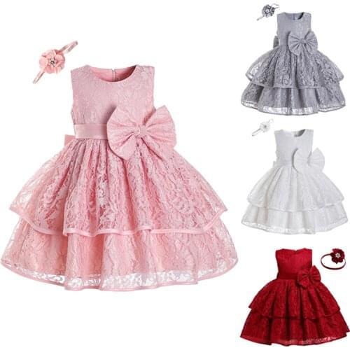 Vintage Princess Baby Girl Dress Bow-Knot Christening Gown Infant Girls Clothes Wedding Evening Bridesmaid Flower Dresses