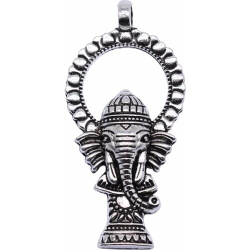 WYSIWYG 4pcs 56x27mm Antique Silver Color Elephant God Ganesha Charms Pendant For Jewelry Making DIY Jewelry Findings