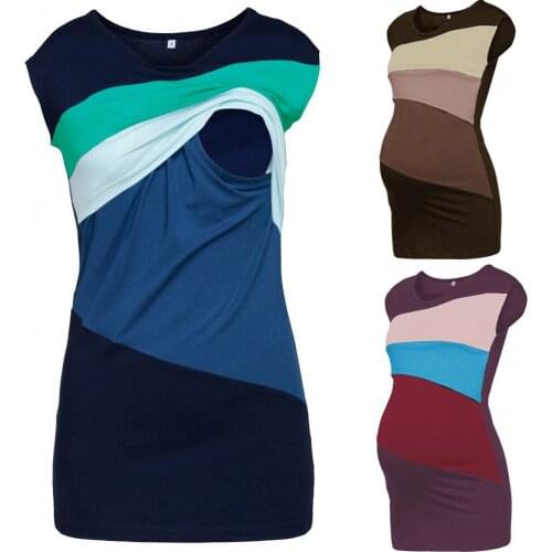 Womens pregnant women breastfeeding wrap shirt color shirt shirt T-shirt soft personality color matching maternity dress
