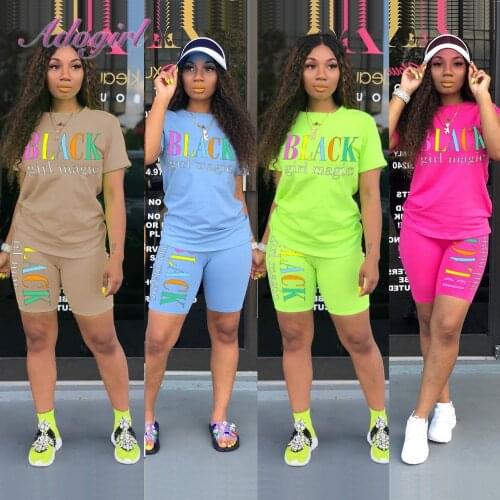 Tracksuit women sportwear two piece set casual Letter Print short sleeve crop tops T-shirt pants suit outfit joggers fitness