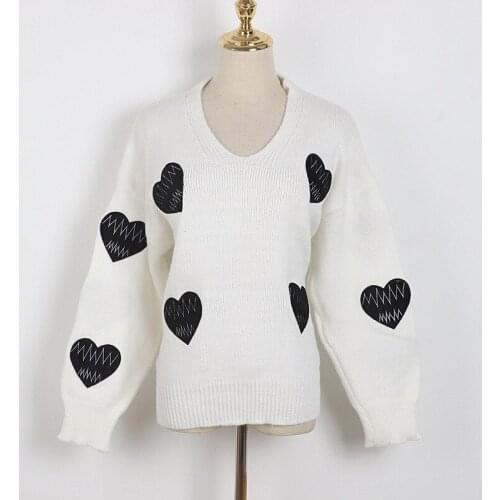 2021 Spring Sweater Pullover Flora White V Neck Sweater Womens High Quality Kint