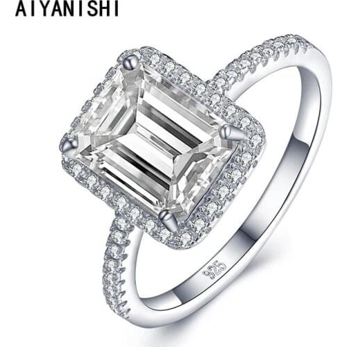 AIYANISHI Emerald cut 925 Sterling Silver Created Moissanite Ring Wedding Engagement Gemstone Rings For Women Wholesale jewelry