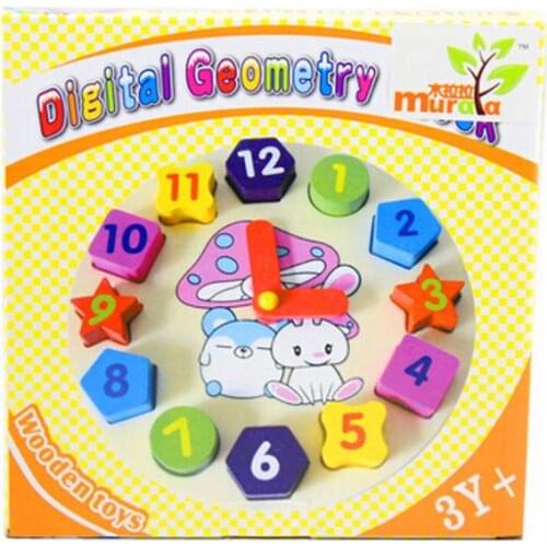 1Set Shape Of Wooden Clock Color The Clock Building Blocks Toys For Children Education Toys Digital Geometry Clock Toy