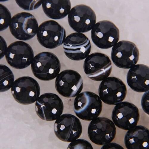 10MM Black Veins Carnelian Faceted Loose Beads 15 Inch Jewelry For Woman Gift Making D108