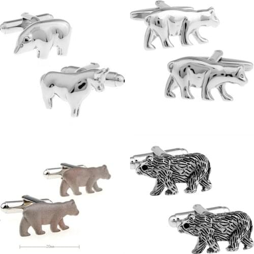 10pairs/lot Animal Wild Black Bear Cufflinks Brown Bear Polar Bear Cuff Links Stock Market Bull Bear Cufflink Mens Jewelry