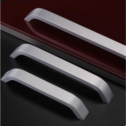 128 160 192 224 256mm modern simple Aluminum Alloy Wardrobe kitchen cabinet door handles matte silver drawer cupboard pulls knob