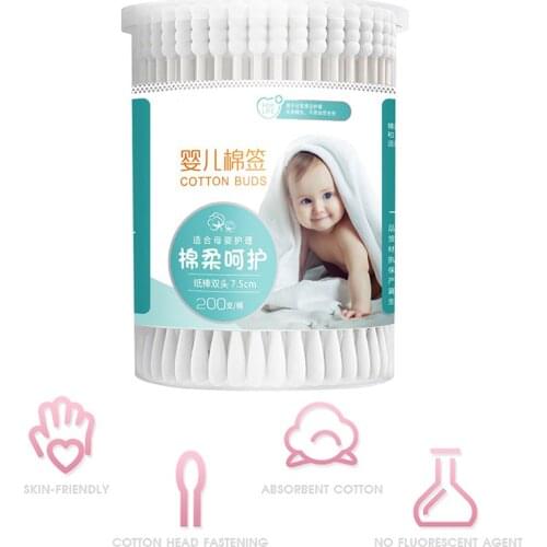 180 Counts Baby Cotton Swab Disposable Double Tips Cotton Swabs with Paper Sticks Nose Ears Cleaning Health Care