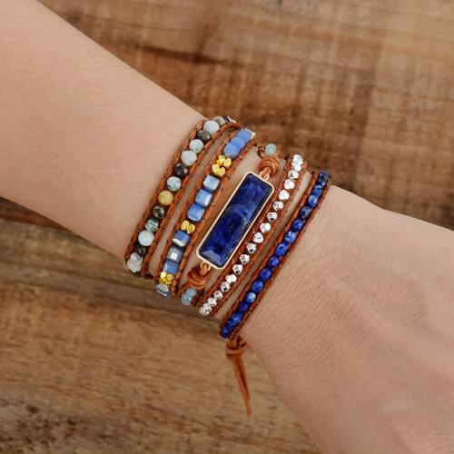 2020 Boho STARRY NIGHT Charms BRACELET Leather Rope Bracelets Femme Semiprecious Stone Wrap Bracelets Multilayers Beads