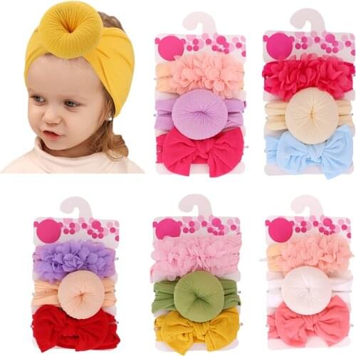 3Pcs/set Soft Nylon Elastic Newborn Baby Headband Cute Bows Knotted Flower 0-3 Years Baby Girl Hair Accessories Girls Turban