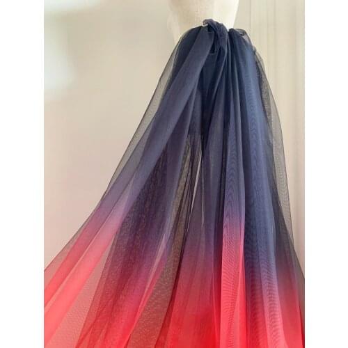 3 Yards Dip Dye Style Tulle Fabric With Ombré Colors Black To Red Gradient Color
