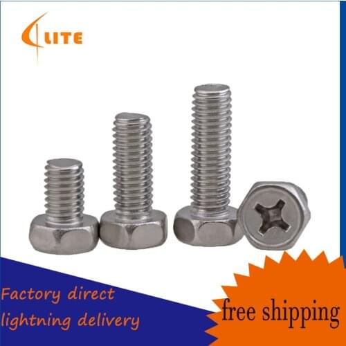 M3-M8 304 stainless steel cross groove groove outside hexagonal bolt outer hexagonal screw GB29.2 M3 M4 M5 M6 20PCS