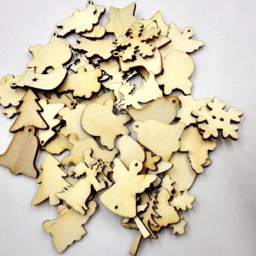 50x Mixed Christmas Shapes Cutout Wooden Embellishment Xmas Tree Decor