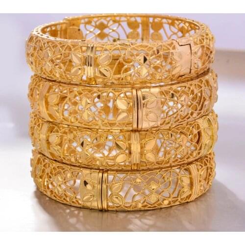 Annayoyo 4pc/lot Dubai Gold Color Bangles Women Gold women Bracelets African European Ethiopia men Jewelry Bangles gifts