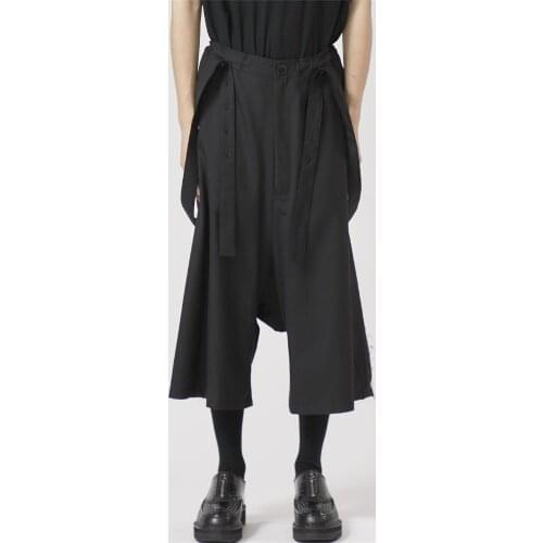 Spring and summer new mens harem pants black loose seven-cent pants casual straight pants fashion pants