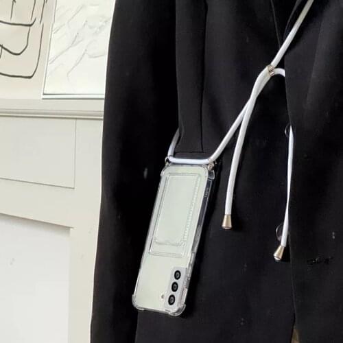Crossbody Lanyard Card Slot Case For Samsung S21 S20 FE S10 5G Plus Ultra Note 10Pro 20Ultra Bumper Transparent Soft Back Cover