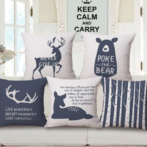 Home Cotton Linen Bed Waist Cushion Pillow Case Cover Deer Soft Room Gifts Single Sides Print