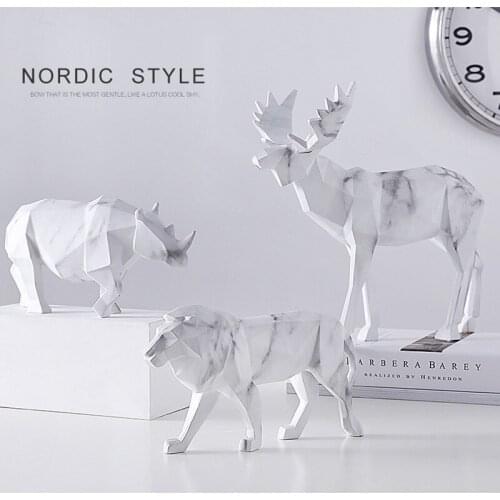 GEOMETRY ELK STEED HORSE LION RHINO ART SCULPTURE SIMULATION ANIMALS STATUES RESIN ART&CRAFT HOME DECORATION ACCESSORIES R2488