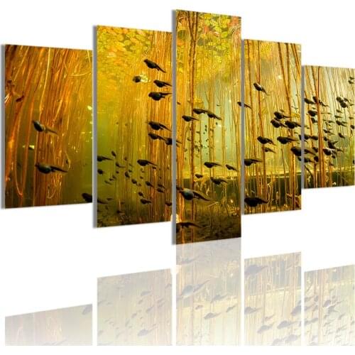 Tadpoles Swimming Under Lily Pads 5 Panels Canvas Painting HD Poster Wall Art Print Picture Living Room Interior Home Decoration