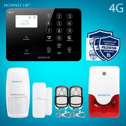 HOMSECUR Wireless&Wired Home Security 4G/3G/GSM Alarm System SMS/APP Remote Control Home Burglar Alarm GA01-4G-B
