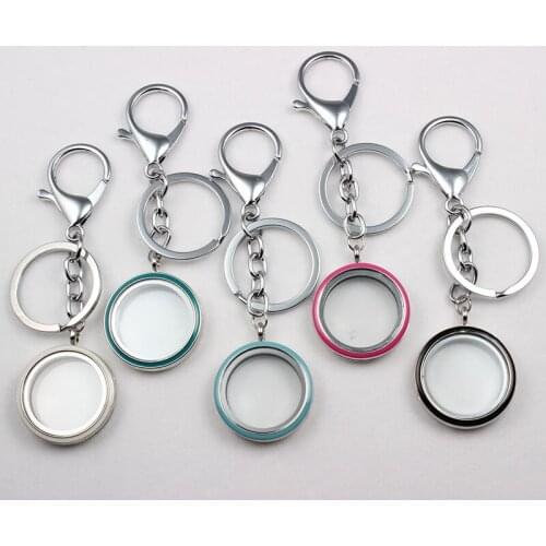 Magnetic 30MM Floating Locket Keychain Zinc Alloy With Mix Colors Enamel Living Floating Locket Key Chain 10PCS