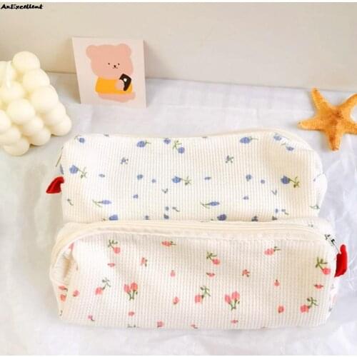 Small Flowers Pencil Bag Fresh Style Pencil Cases Cute Floral Pen Bag Storage Pouch Makeup Coin Pocket School Stationery