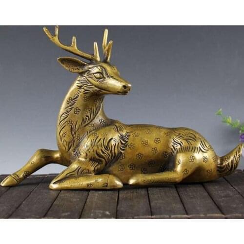 Antique Old QingDynasty copper statue,Deer culpture,hand carving crafts,best collection&adornment,free shipping