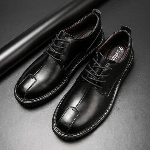 Movechain Men Classic Retro Leather Shoes Mens Dress Business Office Shoes Mens Fashion Casual Lace-up Flats