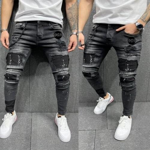 Adisputent Mens Sweatpants Sexy Hole Jeans Pants Casual Summer Autumn Male Ripped Skinny Trousers Slim Biker Outwears Pants