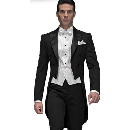 Custom Made Black Groom men suit Tailcoat 2019 terno slim fit Groomsman Mens Wedding Prom Suits (Jacket+Pants+Vest+Bow Tie)