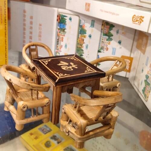 6.5cm mini 2sets Bamboo Weaving Furniture 4pcs chairs plus 1 table/set Arts and Crafts Model Toy AA030
