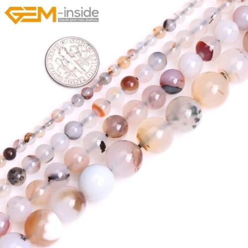 Natural Round Gray Dendritic Agates Stone Beads For Jewelry Making Strand 15inch Bracelet Necklace DIY