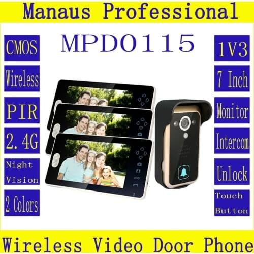 Newest Three Smart Home 7'' Screen Video Door Phone,Remote Unlock 2.4GHz Video Digital Wireless Front Door Peephole Camera D115a