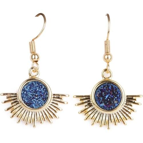 New Design Fashion Jewelry Metal Natural Druzy Stone Gold-plating Earrings for Women Statement Jewelry Girl Gift