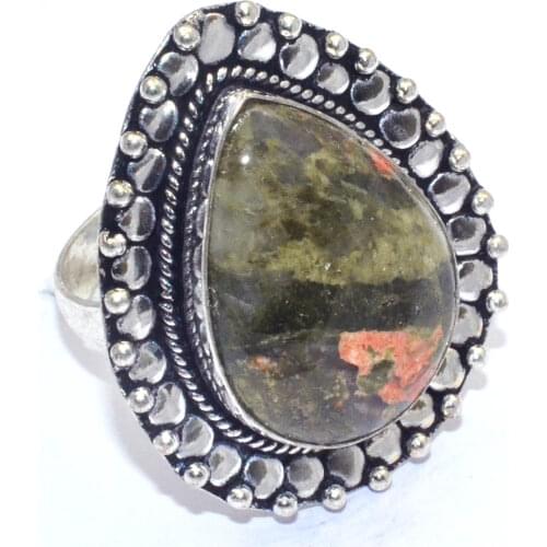 Genuine Unakite Ring Silver Overlay over Copper, USA Size : 8.5 , R7580