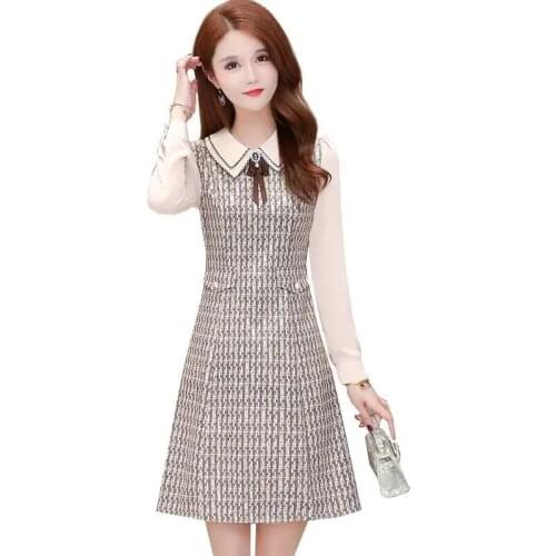Autumn Women Dresses 2021New Fashion Bowknot Doll Collar Stitching Fake Two-piece Mini Dress Elegant Ladies Party Dress Vestidos