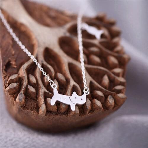 Cute Small Cat Pendant Charm Necklace Female 925 Sterling Silver Chain Necklaces For Women Vintage Animal Wedding Party Necklace
