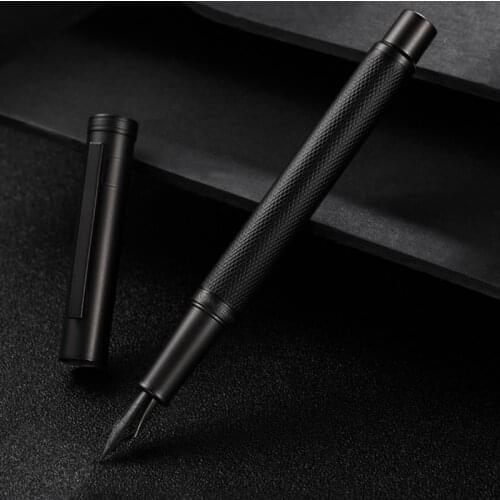 Hongdian Black Metal Fountain Pen Titanium Black EF/F/Bent Nib Beautiful Tree Texture Excellent Writing Gift for Business Office