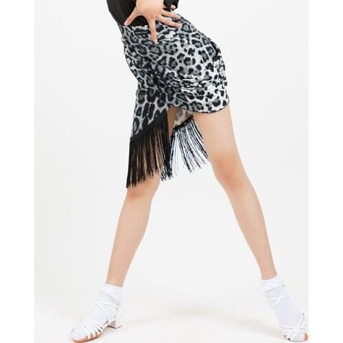 New Latin Tassel Dance Dress Latina Skirts Kids Leopard Skirt Stage Performance Costume Ballroom Salsa Dance Clothes JL1015